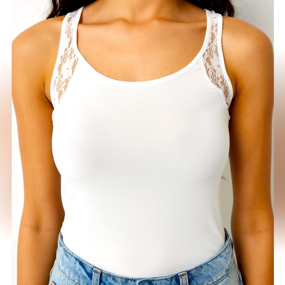 Women’s Basic Long Tank Tops with Lace Yoke